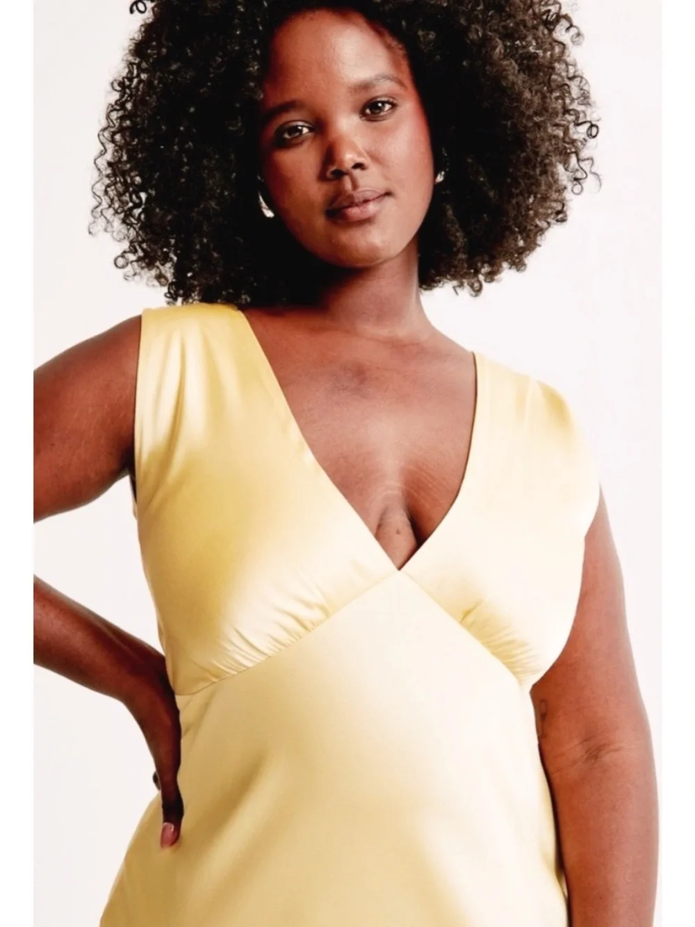 NWT Abercrombie & Fitch Plunge Cowl Back Satin Maxi Dress Yellow XL Tall
